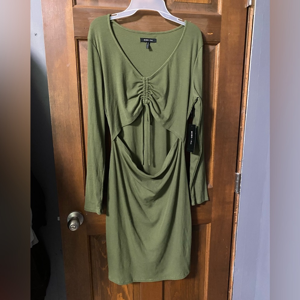 BCBG Long Sleeve Dress in Olive Green